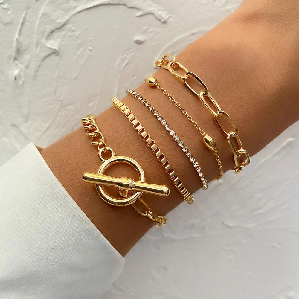 3PCS Fashion Thick Chain Link Bracelets for Women Vintage Snake Chain Gold Color Silver Color Bangles Bracelets Set Punk Jewelry