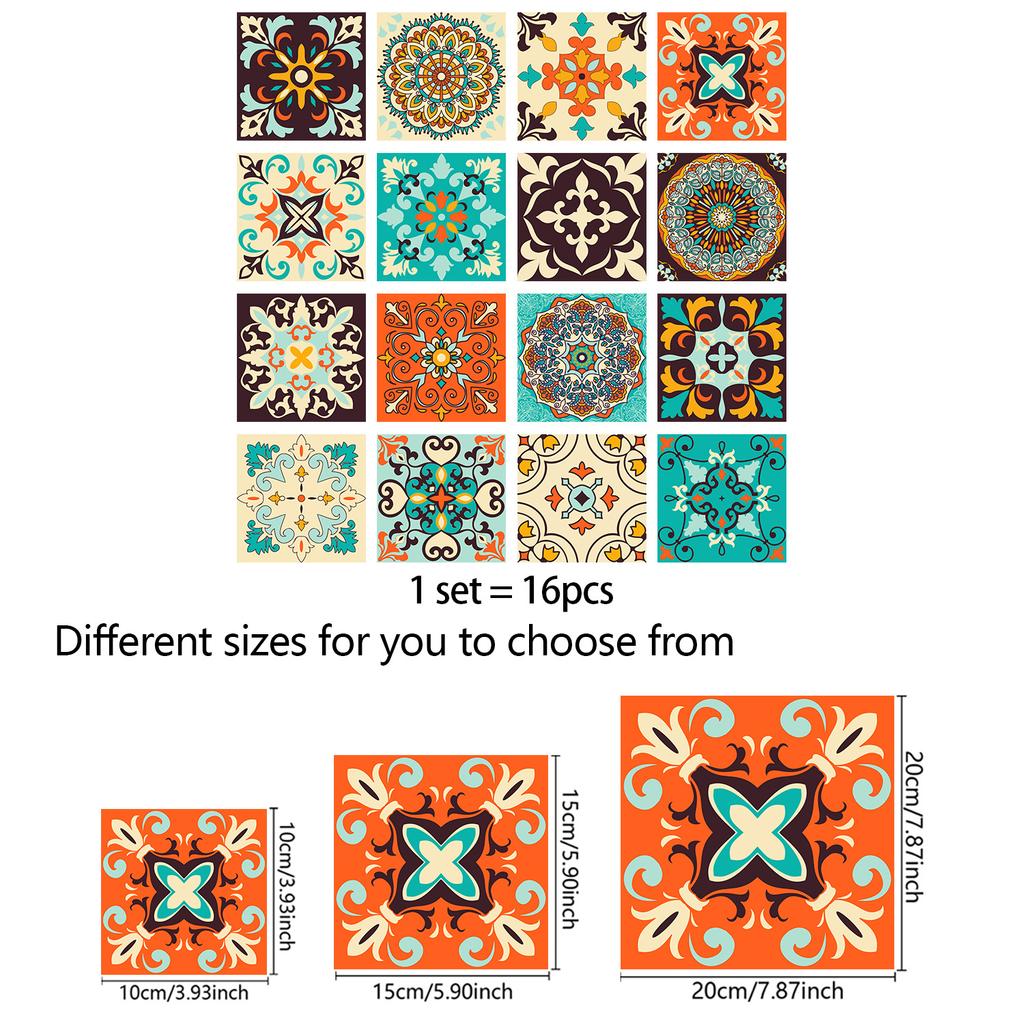 10Pcs Retro Mandala Tile Stickers  Waterproof PVC Decals - Blue & White Moroccan Floral Wall Floor Mural for Kitchen Bathroom DIY