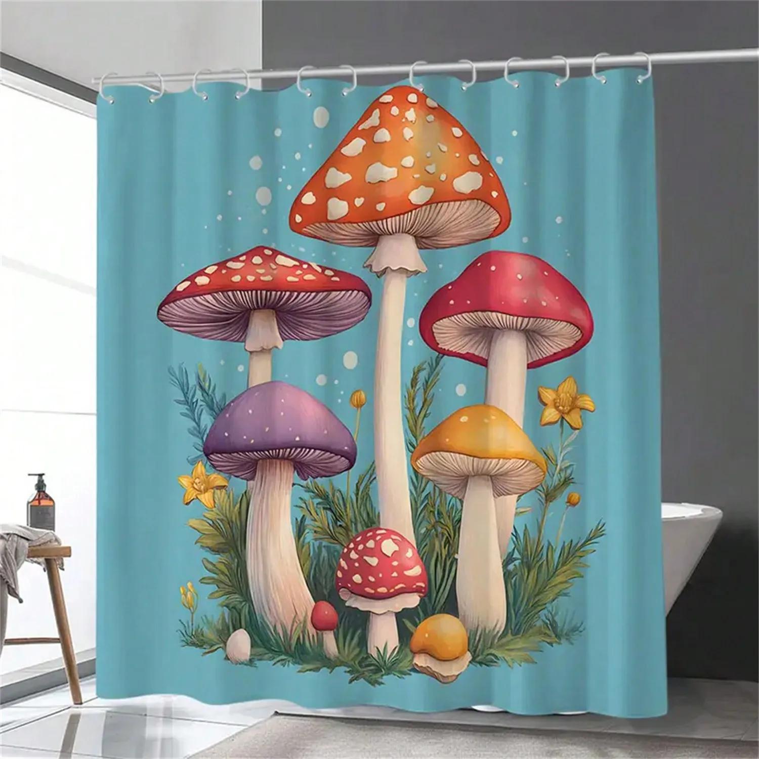 

Enchanted Mushroom Shower Curtain: Embrace The Whimsical Design, Soft Fabric, And Magical Vibes For Your Cozy Bathroom W60H190(CM)-1 Pcs