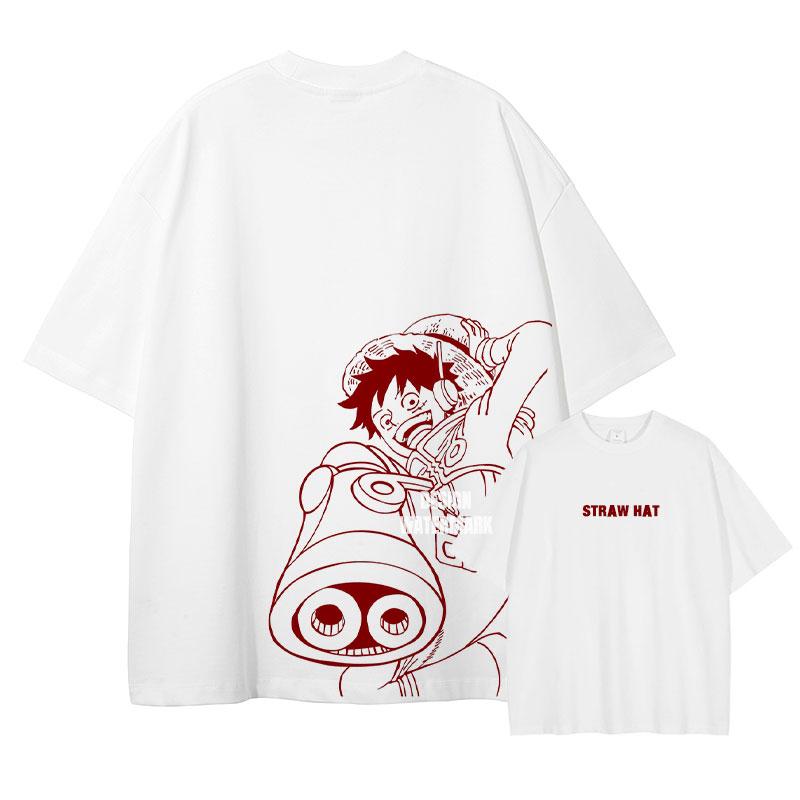 Luffy Straw Hat Pirates Pure Cotton TShirt Streetwear Hip Hop Style S
