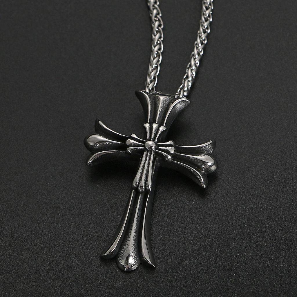 Double Cross Necklace Gothic Rosary 2color 2size [ZIYMU] Men's Women's zm-p-038 (Silver, 60)