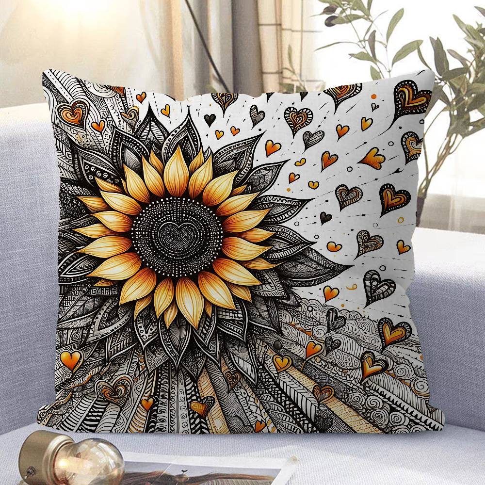 Art Sunflower Pillow Case Removable Washable Cushion Cover – All-Season Soft Linen