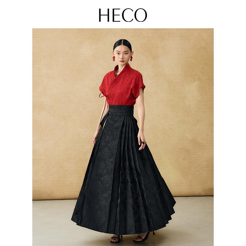 HECO New Chinese Style Jacquard Pleated V-Neck Blouse