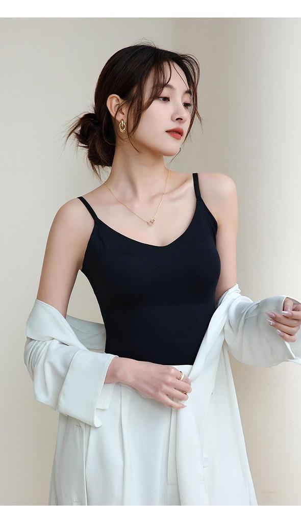 Seamless Ice Silk Camisole Bra with Fixed Push-Up Cups for Spring/Summer – Women's Base Layer for Inner and Outer Wear