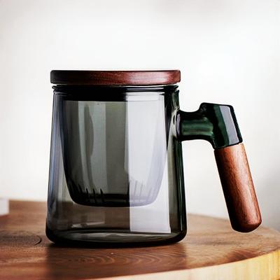 400ml Ořechová Dřevěná Rukojeť Víčko Filtr Skleněný Čajový Šálek Oddělení Čaje a Vody Šálek na Voňavý Čaj Kancelářský Šálek na Květinový Čaj Oddělení Čaje Hrnek na Čaj