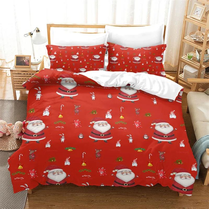 Comforter Cartoon Snowman Santa Claus Christmas Tree Bedding Set Microfiber Twin King Comforter For Boys Girls Gift