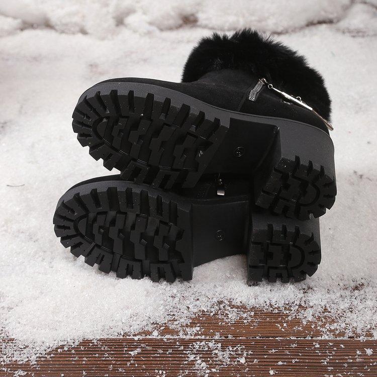 Square Heel Women Winter Shoes Classic Buckle Warm Fur Snow Ladies Boots High Heels Black Platform Ankle Boots