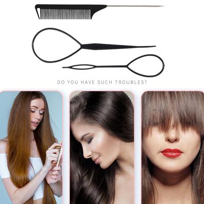 Sada 3 kusů nástrojů na culík Hřeben s ocáskem Hřebeny na styling Hřebeny na tupírování Hřebeny na pěšinku Nástroj na francouzský cop Smyčka pro ženy