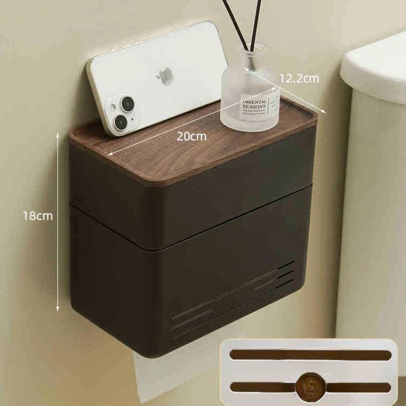 Walnut&Beech bathroomWaterproof Wall Mount Toilet Paper Holder Shelf Toilet Roll Paper Tube Storage Rack Storage Box Tray Rack