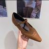 2025 høst og vinter nye franske retro spiss tå lav utringning enkeltsko damesko lav hæl T-spenne rem Mary Jane sko damesko