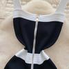 Senior Knitted Mini Dress Women Sleeveless Temperament Color Block Zipper Design Skinny Elastic Summer Basics Dresses