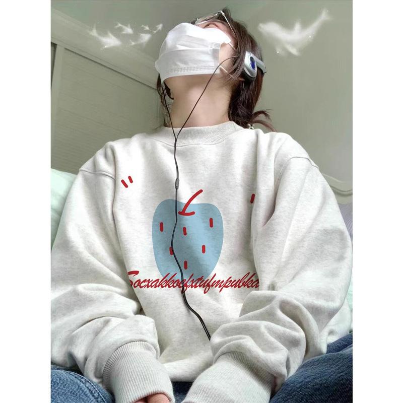 Heavy printing high-end women s velvet thickened crew neck sweater long-sleeved autumn and winter versatile couple s bottoming shirt men XXXXL