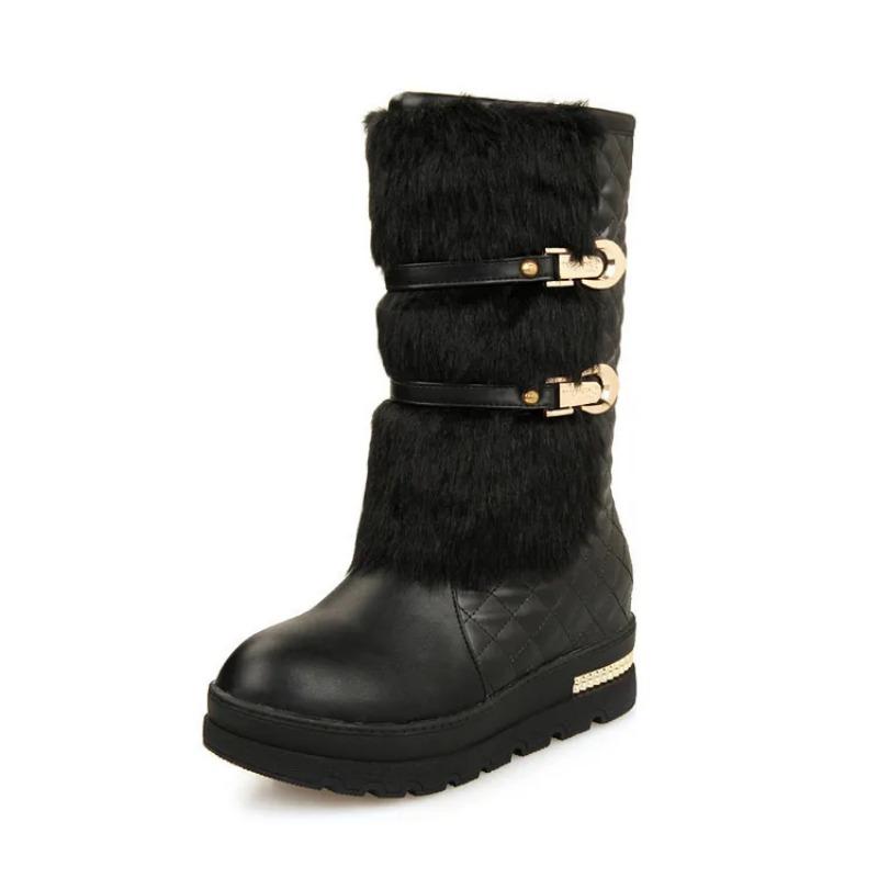 Waterproof Winter Shoes Women Platform Snow Boots Warm Fur Plush Casual Wedge Mid-Calf Boots Girls Black White Shoes Ladies33-43