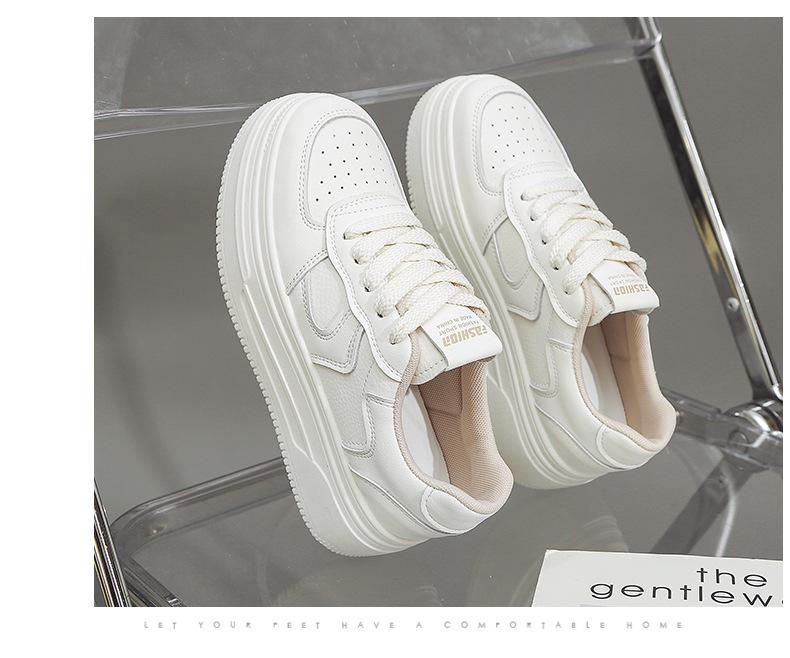 

Кожаная Толстая Подошва Увеличение Роста Кеды 2025 Ранняя Весна Новая Корейская Версия Все Маленькие Белые Туфли Женские Повседневные 40 хаки