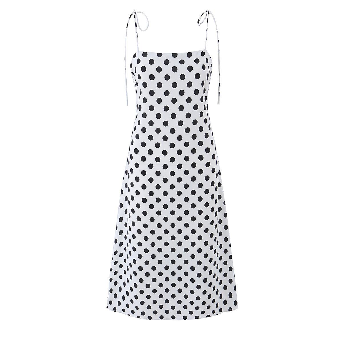 European and American style new women s fashion, vacation-style versatile polka dot print strappy dress S