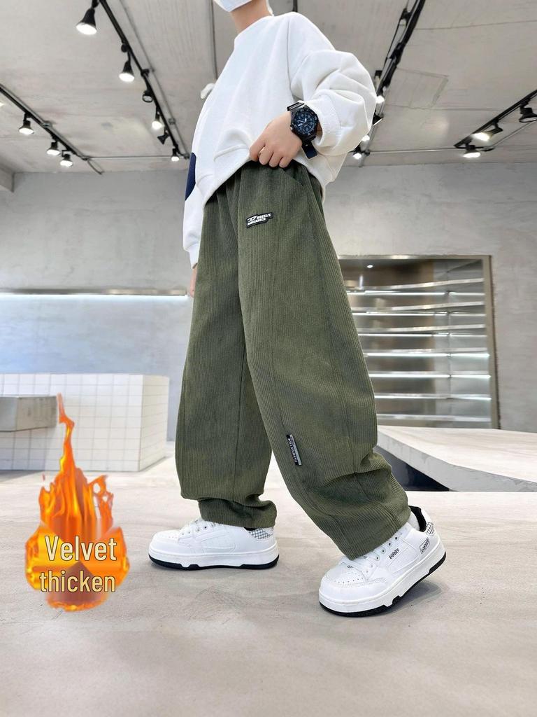 Warm Boys' Fleece-Lined Corduroy Pants - 2025 Winter Style for Medium to Large Children