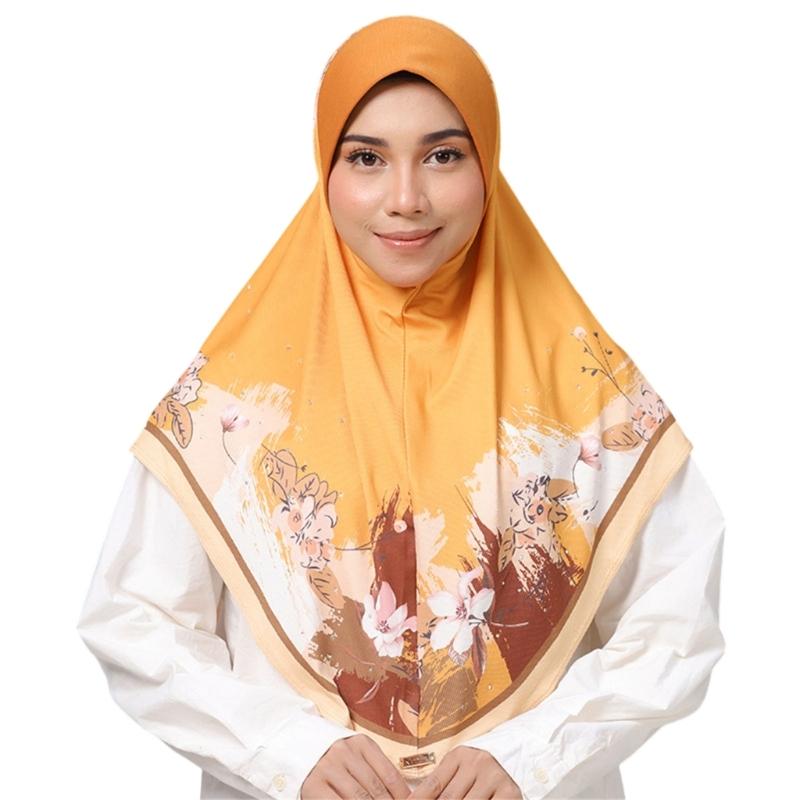 

Элегантный головной платок с цветочным узором для мусульманок, шифоновый платок-тюрбан, подчеркивающий очарование и уверенность в различных случаях жёлтый
