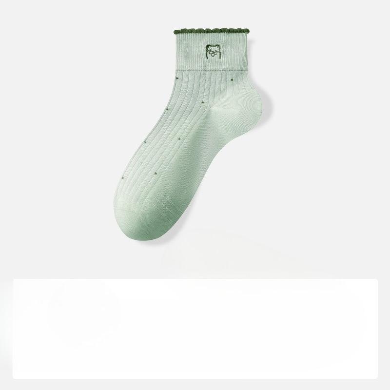 Cotton Sock Children's Style Summer and Spring Pure Cotton Little Dog Embroidered Mid-length Short Tube Breathable Without Bone Earleaf Lace Socks
