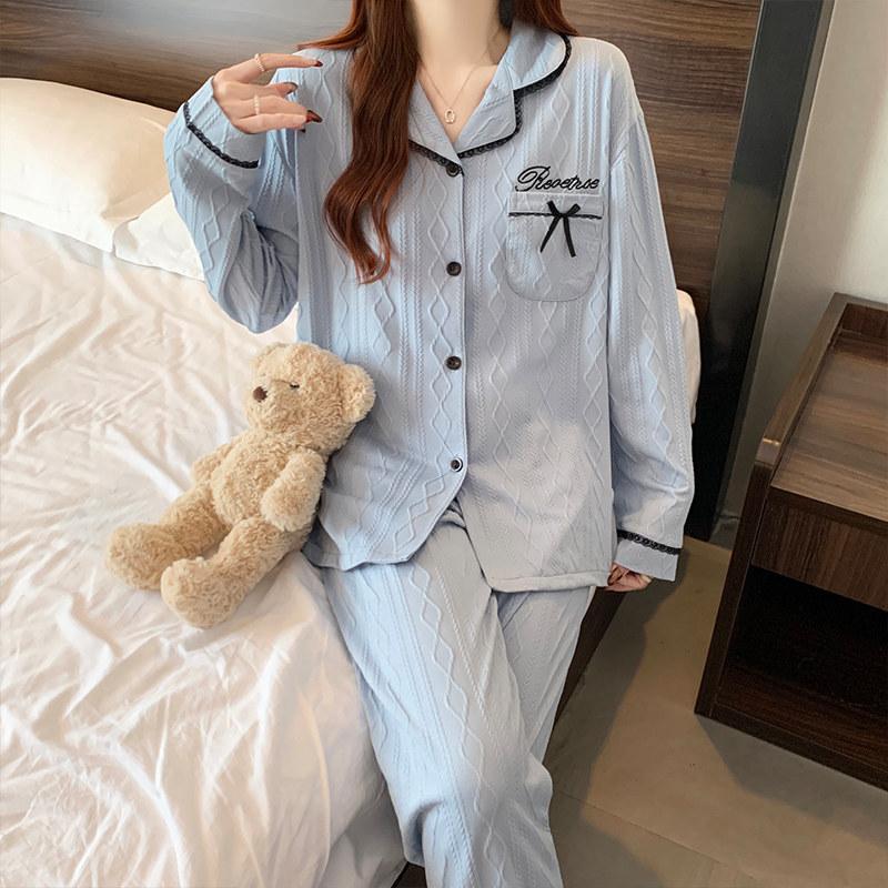 Pajamas Women's Spring and Fall Long-Sleeved Simple Style Can Be Worn Outside The Thin Section of Cotton Homewear Suit
