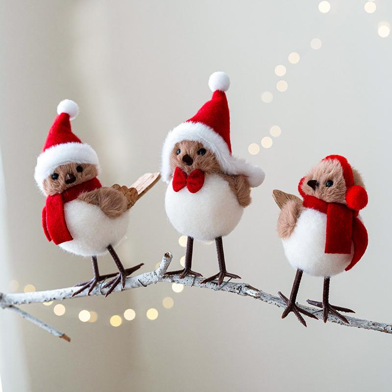 Winter Bird Figurines Decor Realistic Fake Birds With Hats For Christmas Tree Table Home Effortless Holiday Decorations