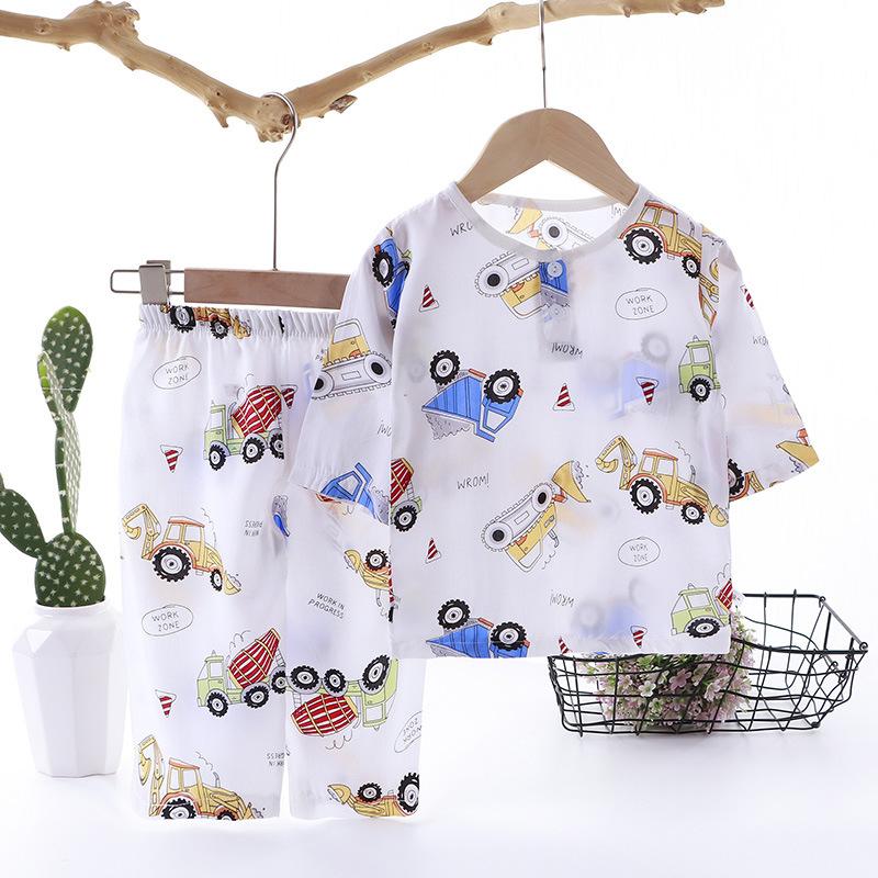 Summer Cotton Pajama Set Thin Air Conditioning Wear for Kids Baby Home Loungewear