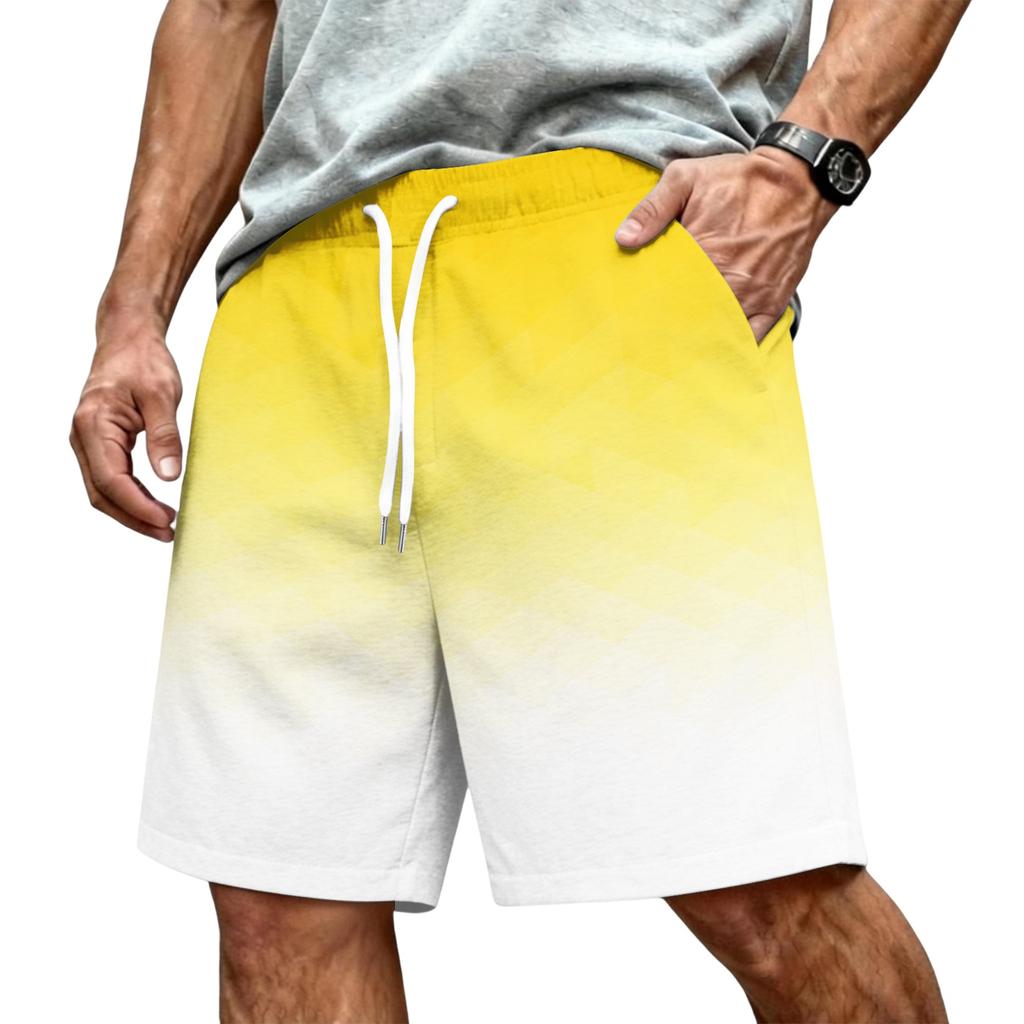 Men Casual Drawstring Waist Athletic Shorts Relaxed Fit Lightweight Breathable Fabric Gradient Print Elastic Waistband