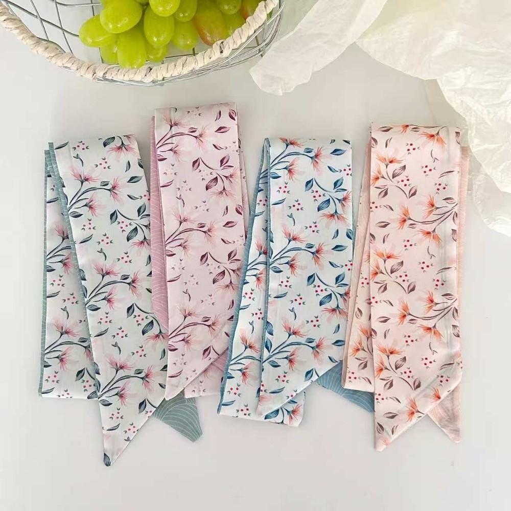 Spring Summer Floral Print Thin Ribbon Scarf Multi-use Headband Skinny Silk Scarf Small Silk Scarf Bag Handle Decoration