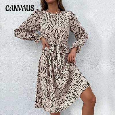 Spring and Autumn Women's Dress Long Sleeve Autumn Tie Printed Fashion Bottom Dresses