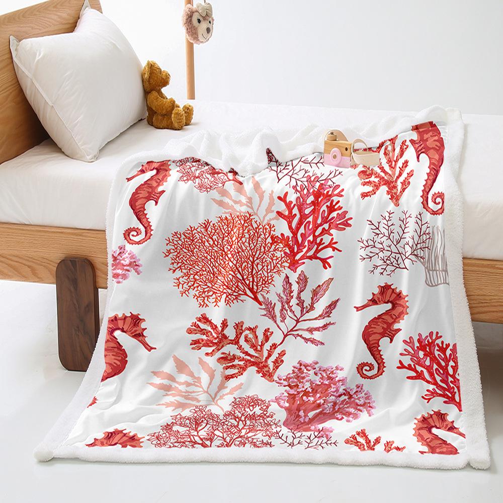 Ocean 2D Digital Printing Thickened Lamb Fleece Crystal Fleece Blanket