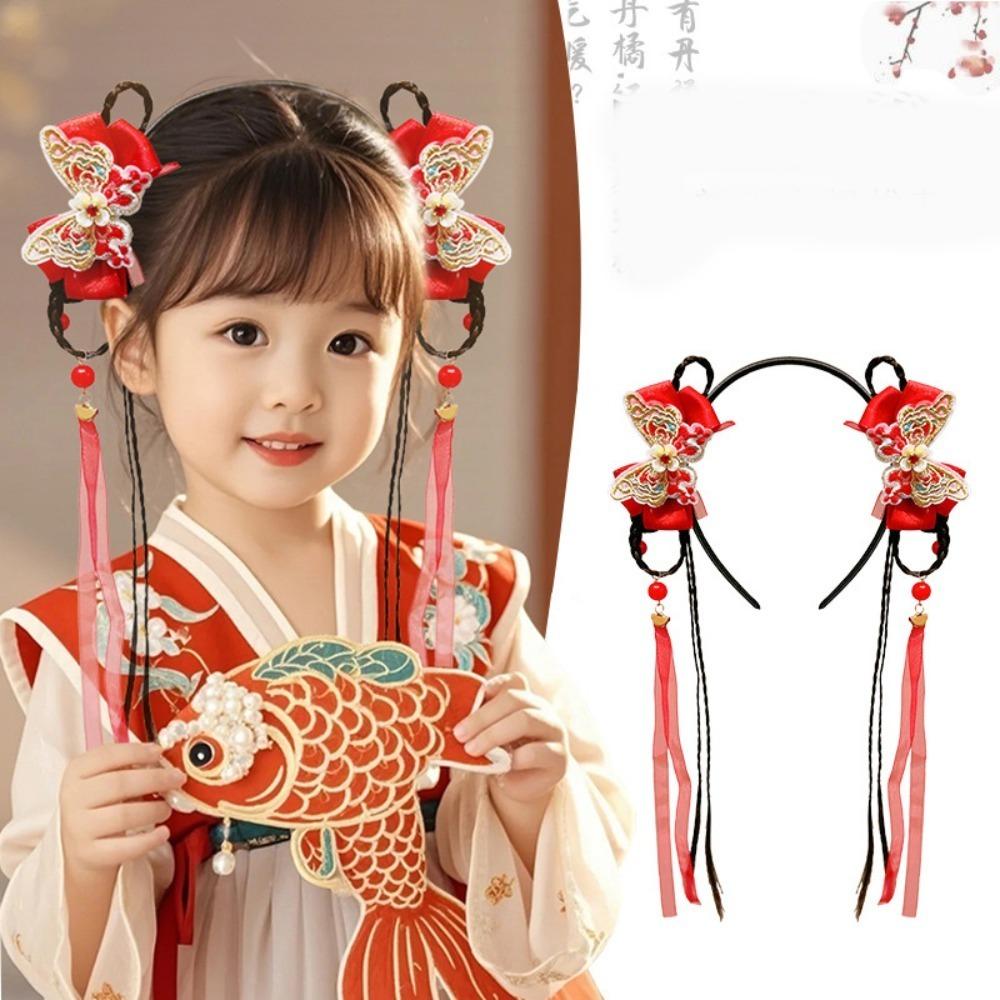 

Tassel Children Wig Headband Flower New Year Hair Accessories Cosplay Hanfu Performance Style 3
