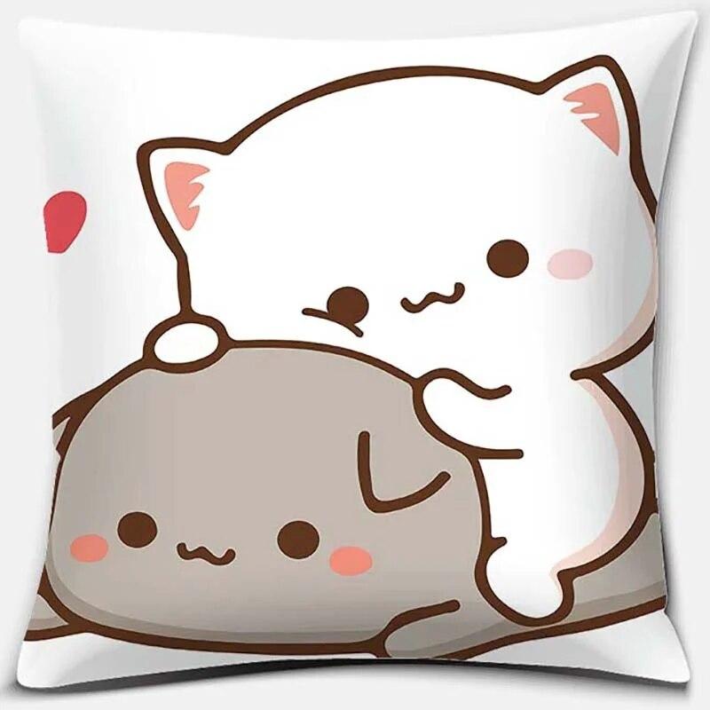 45x45cm Cartoon Cute Pillowcase Mocha Mochi Peach Cat   Sofa Car Decoration   Home