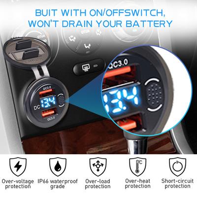 Chargeur USB Type C/QC 3.0 avec Prise Interrupteur Adaptateur Prise de Courant Étanche Pour Voiture 12V 24V Camion Bateau Camping-car Moto
