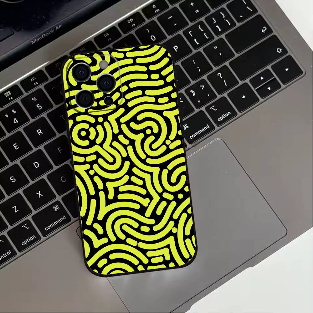 Abstract art line doodles Phone Case For iPhone 17,16,15,14,13,12,11 Plus,Pro Max,XS,Soft Silicone Black Cover