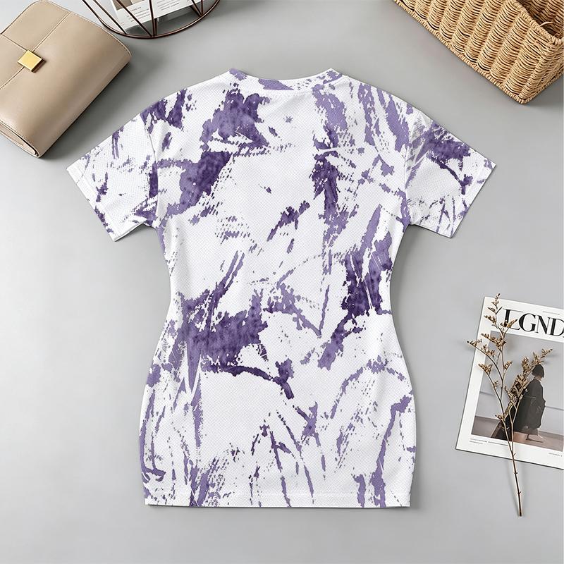 Short Tie-Dye Bodycon Dress V-Neck Short Sleeve,Soft Slim Fit for Street Style,Beach Vacation,Daily Casual Night Out,Versatile Fashion