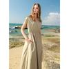 SANCITY Women's 2025 Spring V-Neck Pure Cotton A-Line Maxi Dress