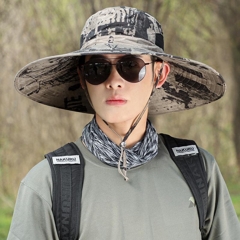 Chapeau seau Grande Taille 60-65Cm Homme Été Réglable Grande Taille Visière Protection Solaire Randonnée Extérieure Chapeau de pêche à large bord 60-65CM black