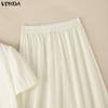 VONDA Women Outfits Short Sleeve Ruffled Blouse and Skirts Casual Two Piece Suit Elegant Sets
