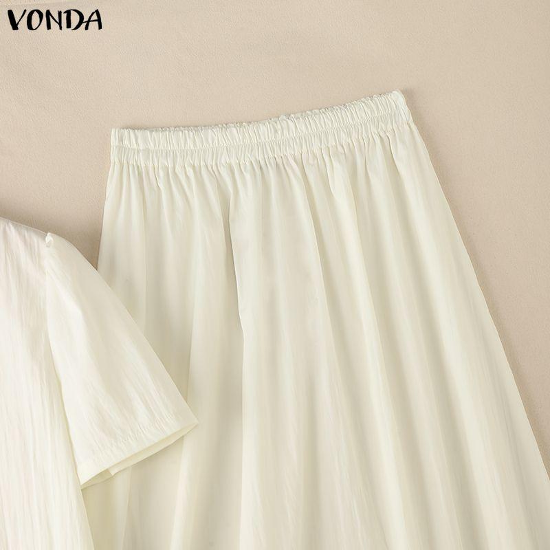 VONDA Women Outfits Short Sleeve Ruffled Blouse and Skirts Casual Two Piece Suit Elegant Sets