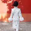 Girls' Chinese-style Fleece-lined Qipao Dress for Autumn/Winter 2024