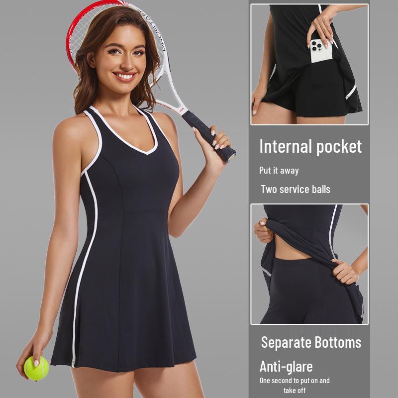 

Женское приталенное спортивное платье без рукавов с нагрудными вкладышами для тенниса, бадминтона и гольфа L (110-125 jin)