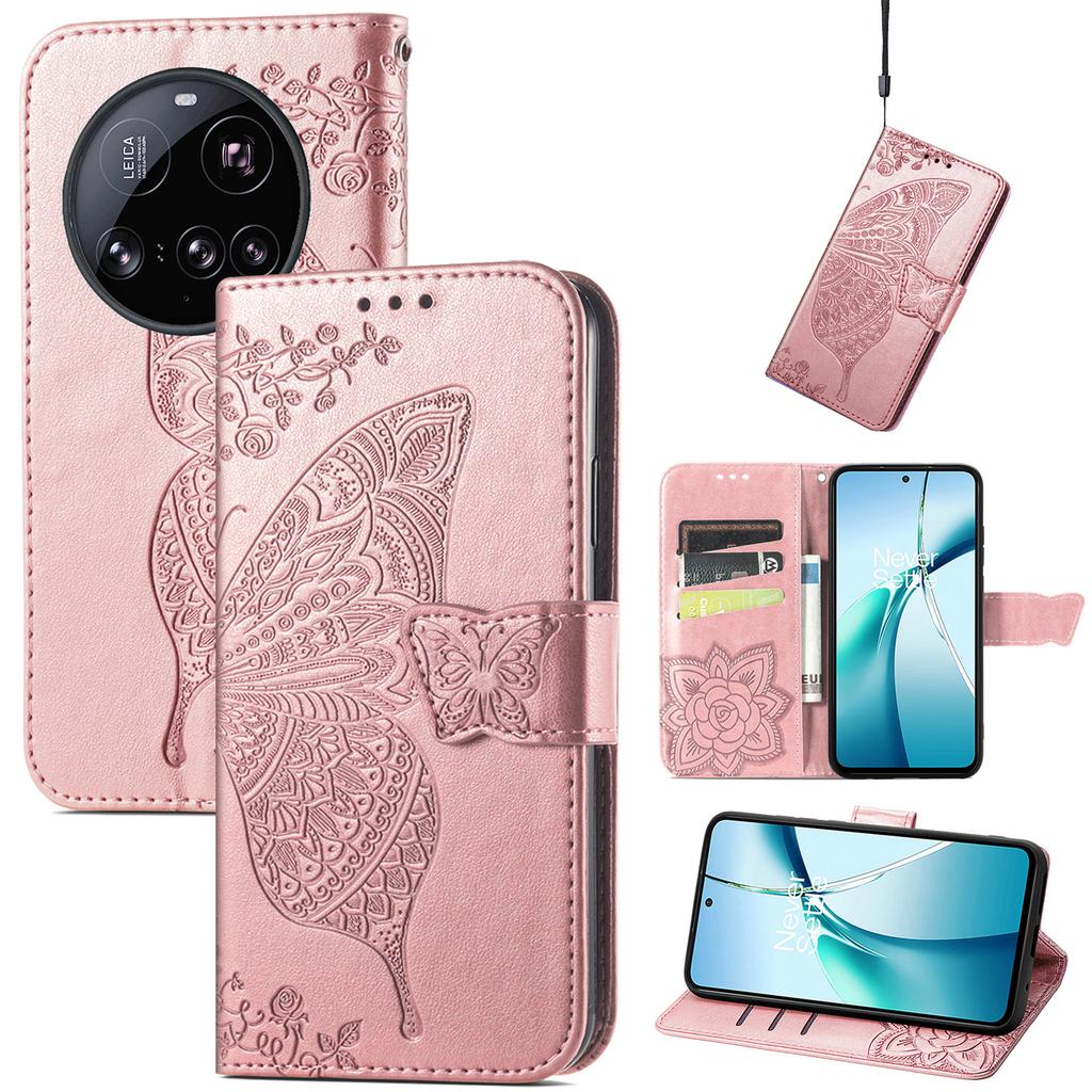 For Xiaomi 15 Ultra Case with Strap Butterfly Pattern PU Leather Wallet Phone Cover