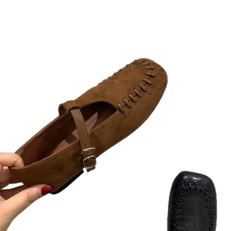 Sheepskin version~ French retro round head suede Mary Jane single shoes women's 2025 new two-wear light mouth flat-soled single shoes