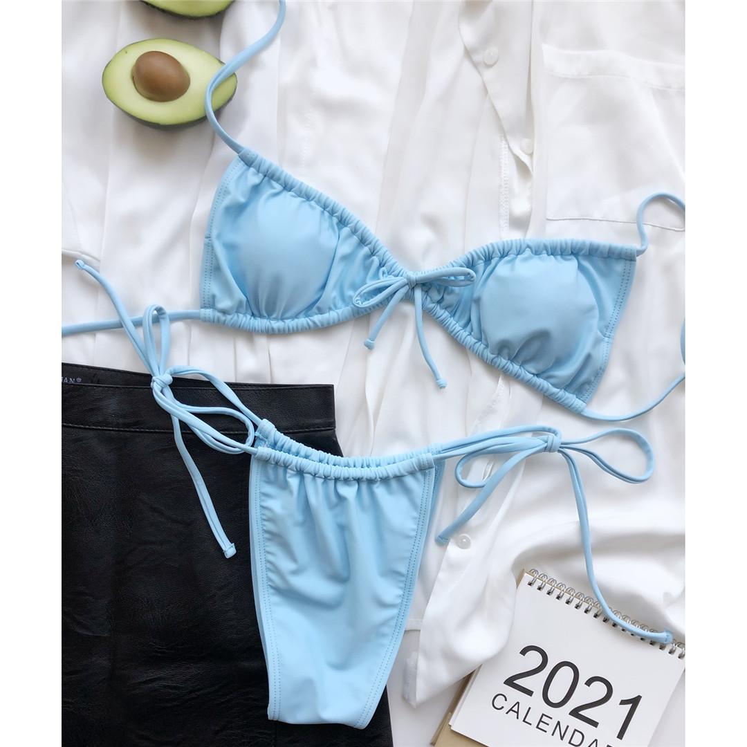 

модний сексуальний зморшкуватий міні-бікіні-стрінги жіночий купальник жіночий купальний костюм із двох частин бікіні з м’якою підкладкою купальний костюм для купання S синій