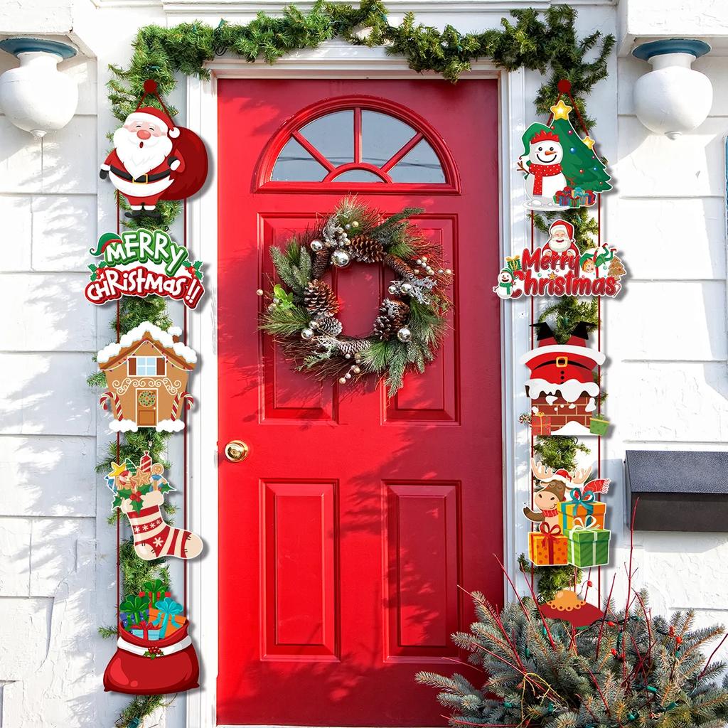 Merry Christmas Hanging Flag Porch Door Banner Santa Claus Snowman for Home Ornaments Door Decoration Supplies New Year Decor