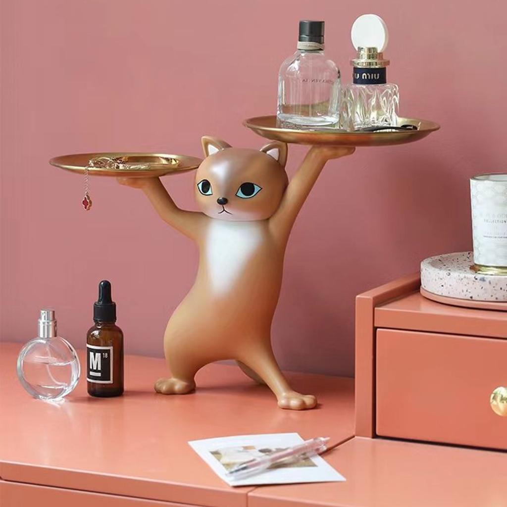 Resin Entrance Key Tray Cat Sculpture Art Crafts Desktop Candy Storage Container Holiday Gifts Home Decor for Living Room Office