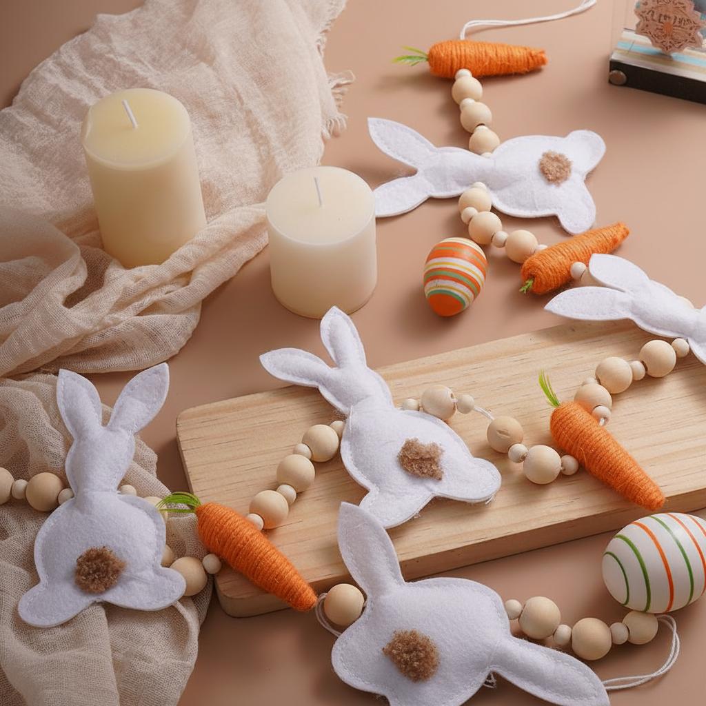 Easter Bunny Carrot Garland Decor, Spring Pastel Home Party Decoration, Hanging Ornament for Easter Egg Hunt Garden Party