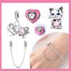 Charms Copper Original Cat Holding Pink Heart Beads Suitable Bracelet Diy Women'S Jewelry Making