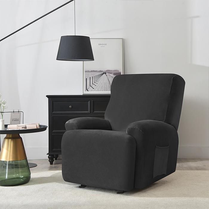 Cover For Relax Armchair With Extendable Footrest (4 Parts), Velvet, Black