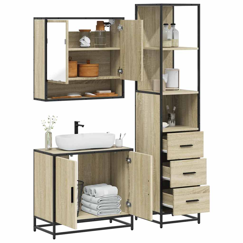 3 Piece Bathroom Furniture Set in Sonoma Oak Particleboard