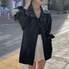Korean Women's Stylish Single-Breasted Faux Leather Lapel Jacket - Autumn Loose Fit Coat